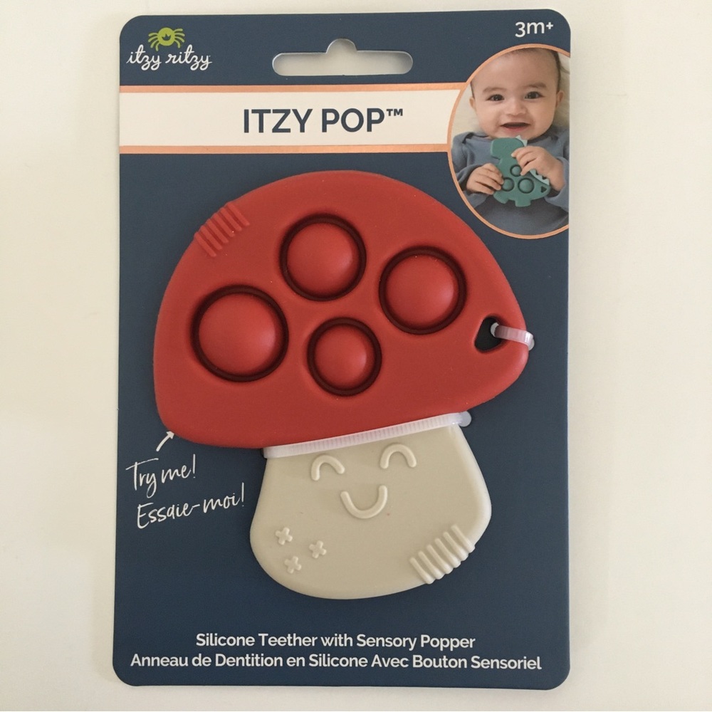 NEW Silicone Teether with Sensory Popper Baby Infant 3M+ Mushroom | Itsy Ritsy